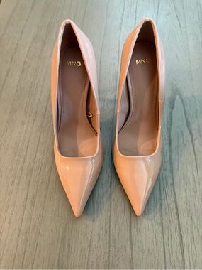 Mango Patent Pointed-Toe Pumps in Blush Beige